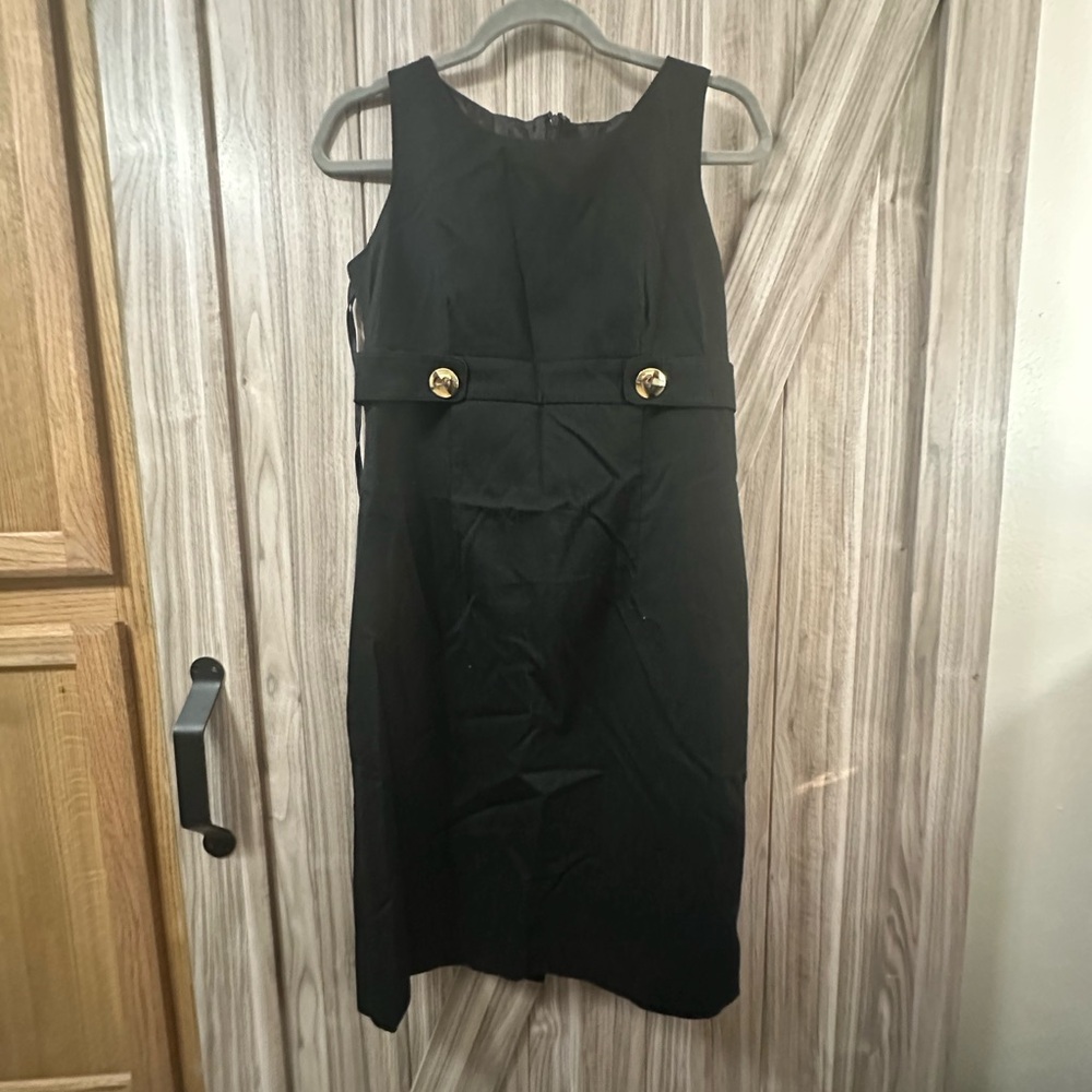 Kasper Black Midi Dress with Gold Buttons